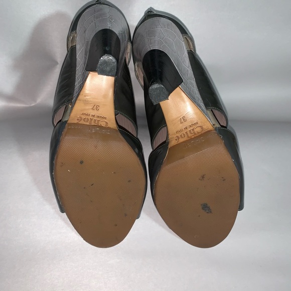 CHLOÉ size 37 patent/crocodile peek a boo BOOTIES - Picture 7 of 10